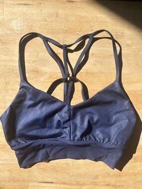 ALO Yoga Navy Lavish Strappy Back Sports Bra with Decorative Straps